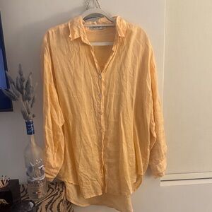 100% linen Lusana button down shirt blouse